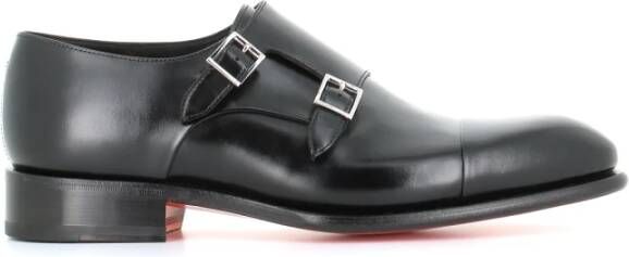 Santoni Zwarte platte schoenen met dubbele gesp Black Heren
