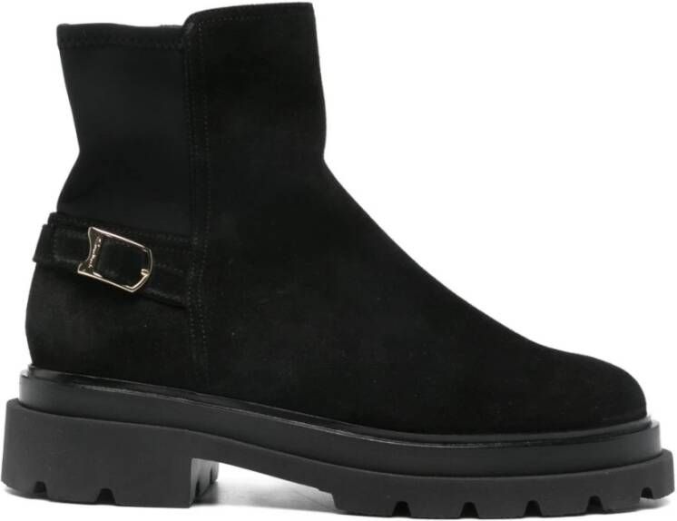 Santoni Zwarte Suède Elastische Laars