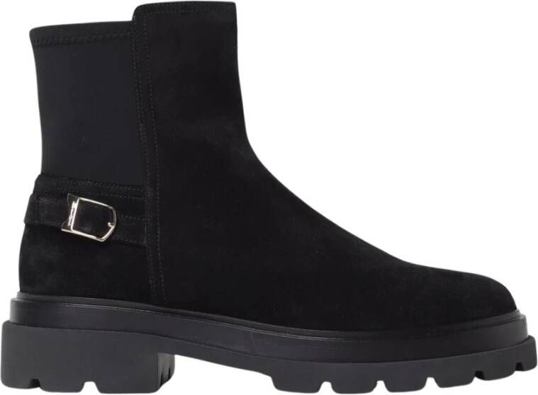Santoni Zwarte suède enkellaarsjes met gesp