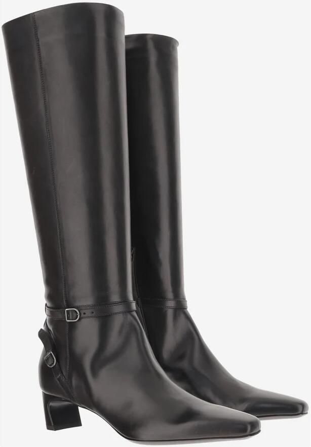 Sartore Zwarte Leren Kniehoge Gesp Laarzen