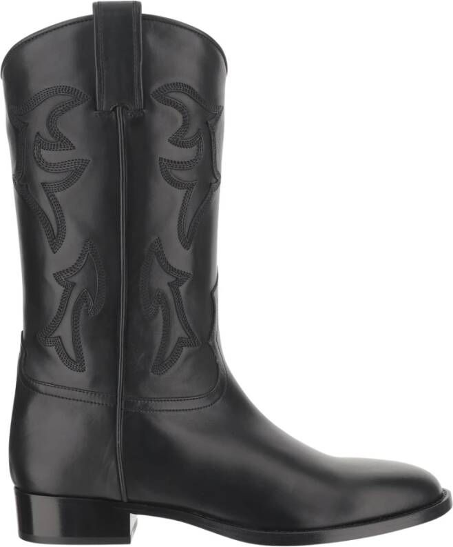 Sartore Zwarte Leren Cow Boots met Borduurwerk