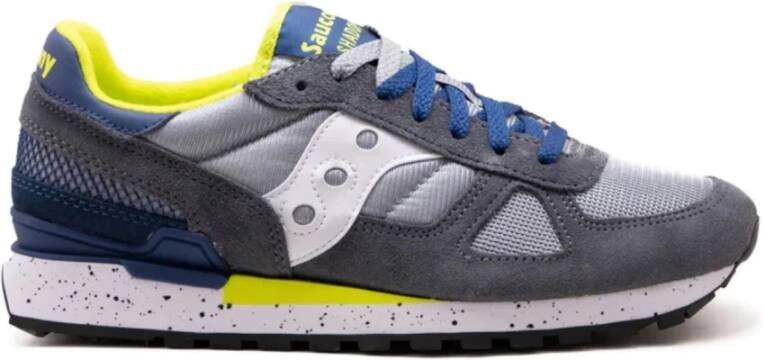 Saucony Grijze Sneakers met Blauwe en Gele Accenten Grijs Heren