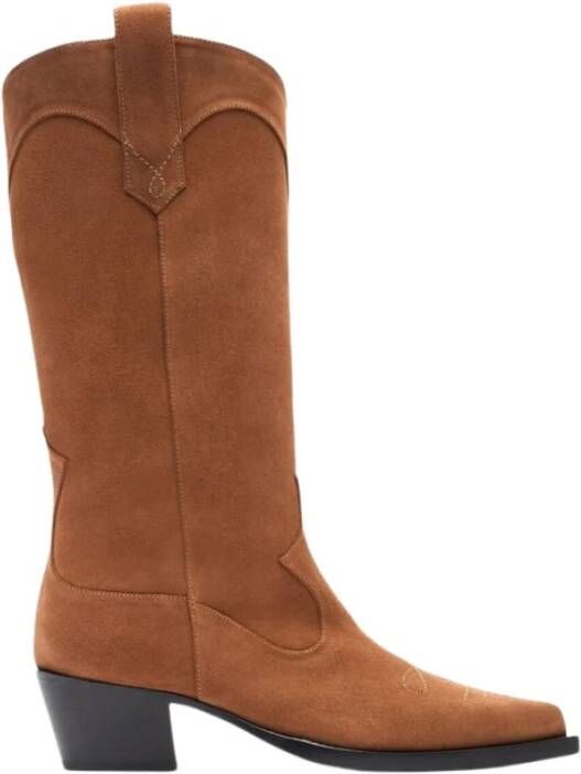Scarosso Tan Suede Cowboy Laarzen Brown Dames