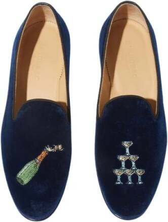 Scarosso Jay Loafers Handgemaakte Italiaanse fluwelen pantoffels Blue Heren