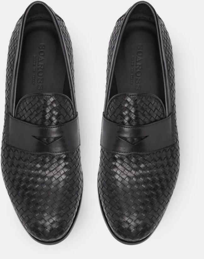 Scarosso Zwarte Geweven Kalfsleren Penny Loafers Black Dames