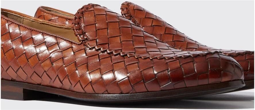 Scarosso Handgemaakte Geweven Cognac Leren Loafers