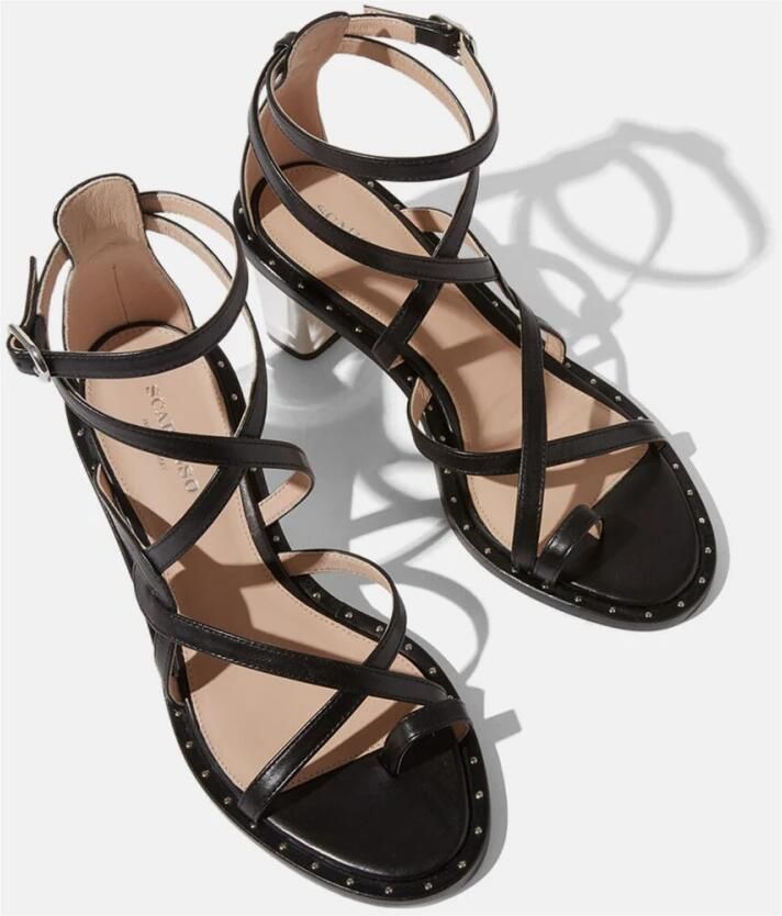 Scarosso Patty Hoge Hak Leren Sandalen Zwart Dames