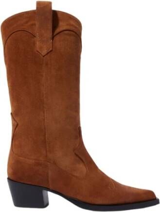 Scarosso Tan Suede Cowboy Laarzen Brown Dames