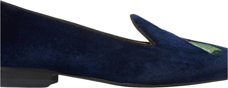 Scarosso Velvet Daisy Loafers Handgemaakte Italiaanse Holiday Collectie Blue Dames