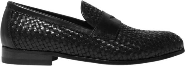 Scarosso Zwarte Geweven Kalfsleren Penny Loafers Black Dames