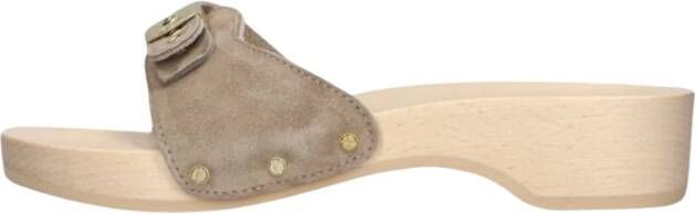 Scholl Taupe Suede Heel Slippers Beige Dames