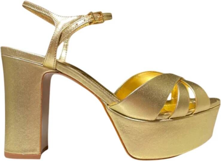 Schutz Gouden Metallic Kruisband Hoge Hak Sandalen