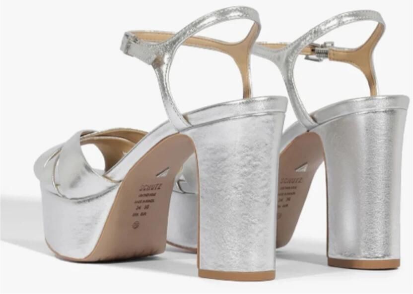 Schutz Zilveren Open Teen Blokhak Sandalen