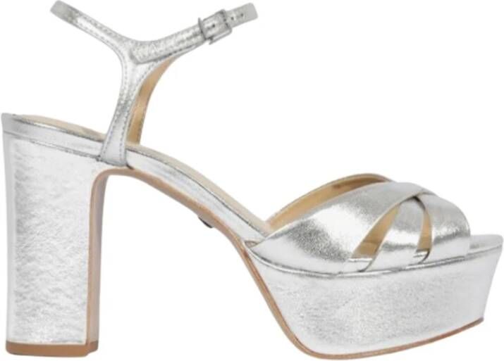 Schutz Zilveren Open Teen Blokhak Sandalen