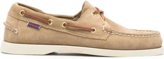 Sebago Beige Sandalen met Vetersluiting en Whipstitch Trim