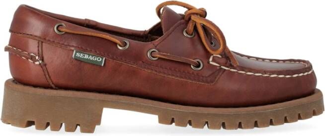 Sebago Bruine leren mocassin met rubberen zool