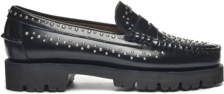 Sebago Zwarte Platte Studs Mocassino Schoenen Black Dames