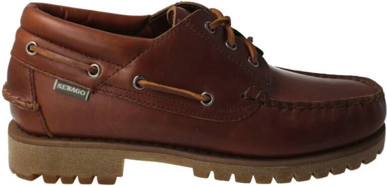 Sebago Handgemaakte Camelkleurige Leren Bootschoenen Brown Heren