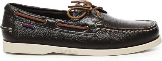 Sebago Platte Leren Veterschoenen Bruin