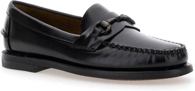 Sebago Zwarte leren loafers met Horsebit-detail