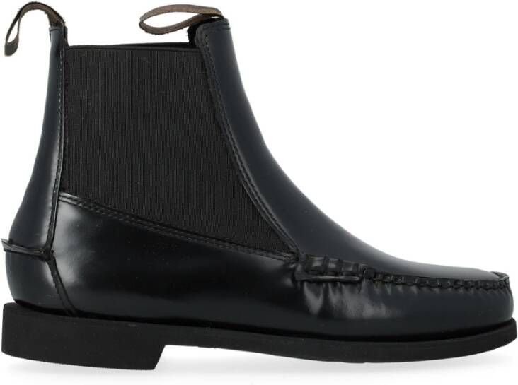 Sebago Zwarte leren enkellaarzen met elastische inzetstukken