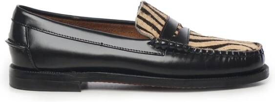 Sebago Zwarte leren mocassins met dierendetail