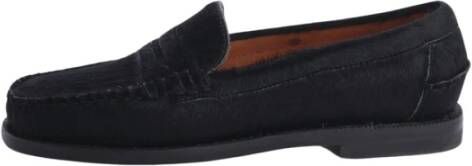 Sebago Zwarte leren platte schoenen Black Dames