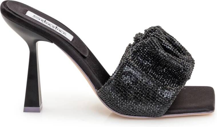 Sebastian Milano Zwarte hakken muiltjes met strass Black Dames