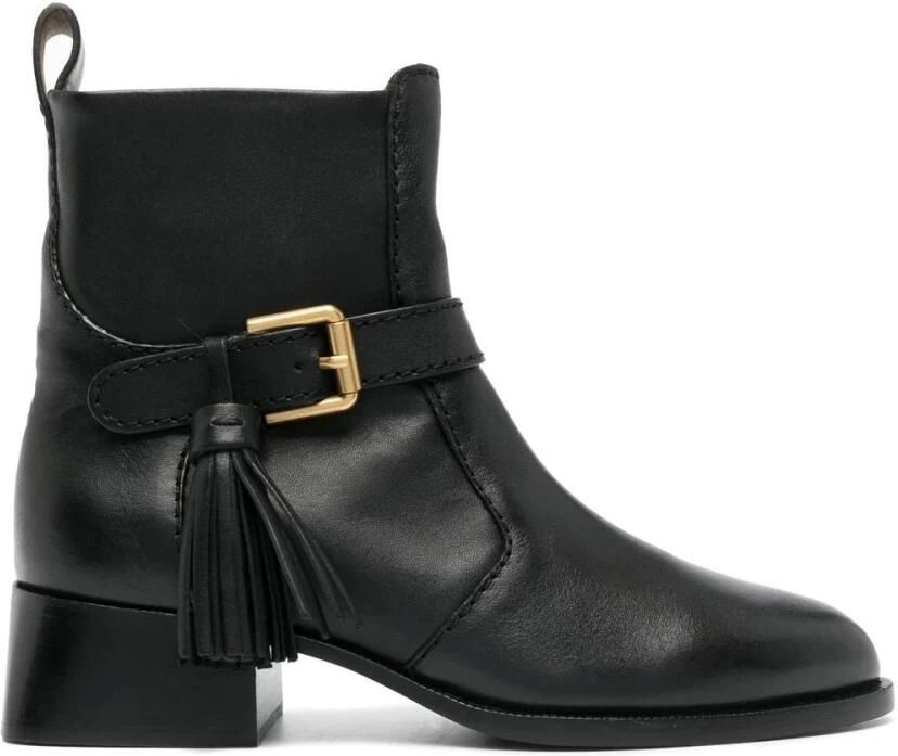 See by Chloé Zwarte Lory Kalfsleren Enkellaarzen Black Dames