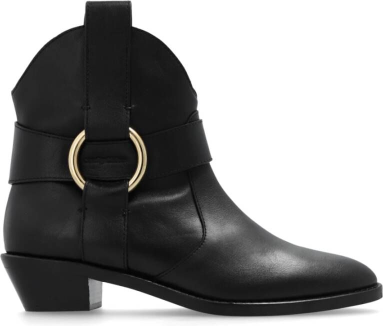 See by Chloé Leren enkellaarzen Black Dames