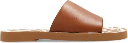 See by Chloé Leren slippers met logo Brown Dames