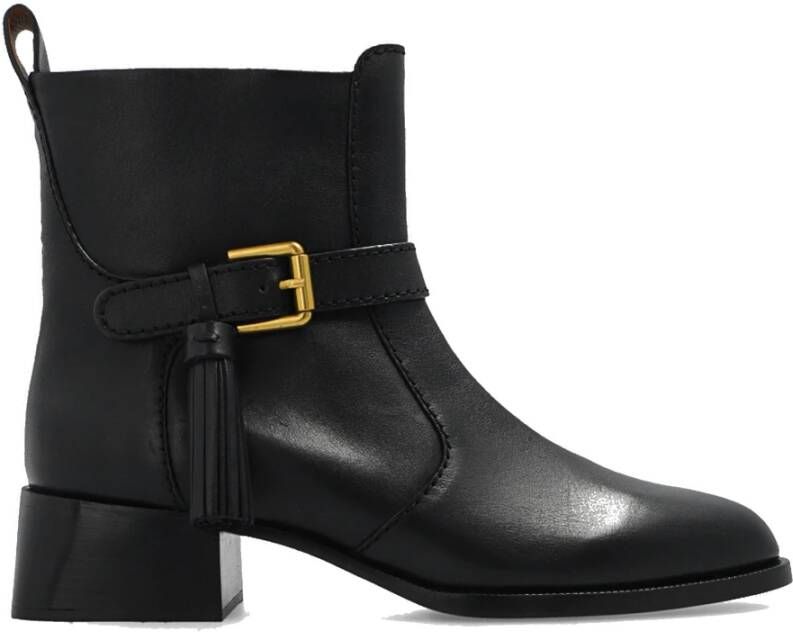 See by Chloé Lory Leren Enkellaarzen Black Dames