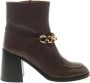 See by Chloé Mahe Booties Bruine Leren Enkellaarzen met Gouden Ketting Zwart Dames - Thumbnail 1