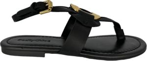 See by Chloé Stijlvolle zwarte leren slippers met gouden hardware Zwart Dames