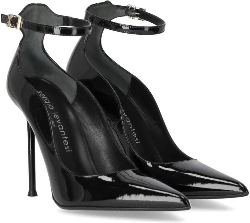 Sergio Levantesi Zwarte Lakleren Pumps met Puntige Neus