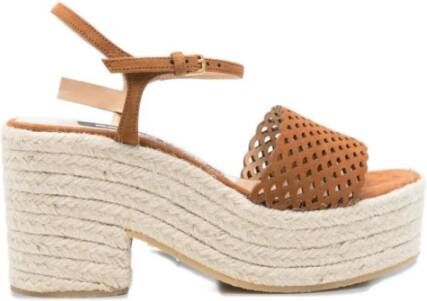 Sergio Rossi Bruine Jute Platform Sandalen met Enkelband