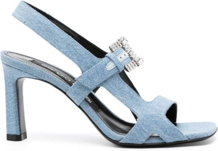 Sergio Rossi Denim Kristal Gesp Sandalen Blue Dames