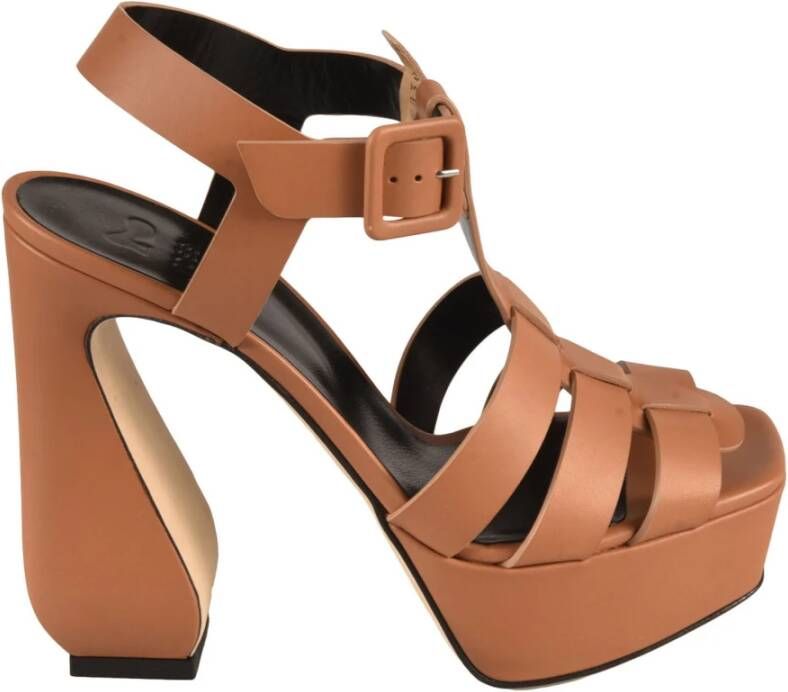 Sergio Rossi Gekooide Leren Hoge Hak Sandalen Bruin Dames