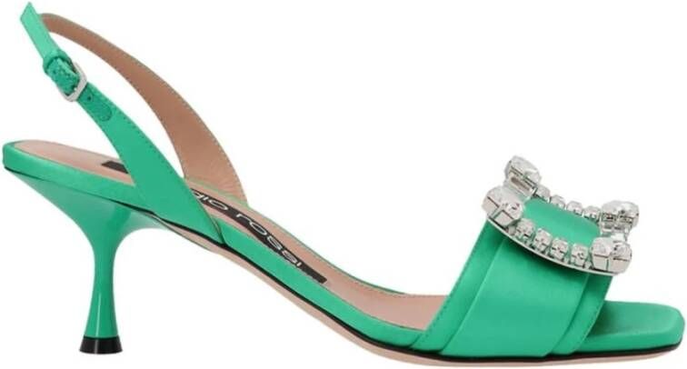 Sergio Rossi Kristal Satijnen Sandalen Dames Hakken Green Dames