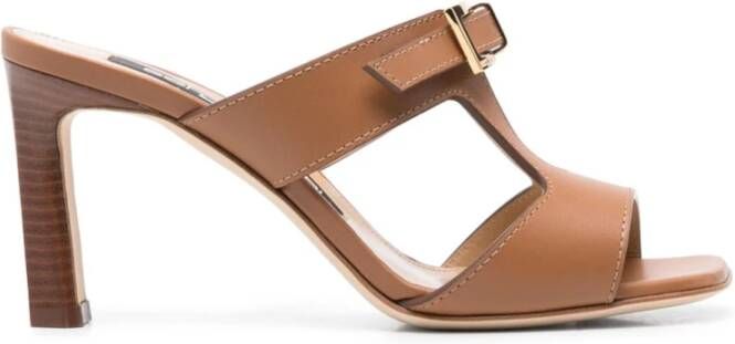 Sergio Rossi Kameelbruine leren sandalen met uitsparingen