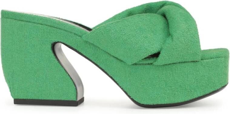 Sergio Rossi Platform Mules in Sponged Stijl Green Dames
