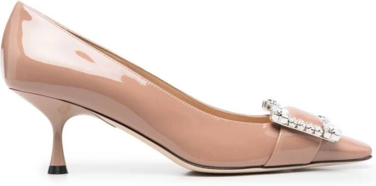 Sergio Rossi Pumps met Kristallen Gesp en Vierkante Neus Beige Dames