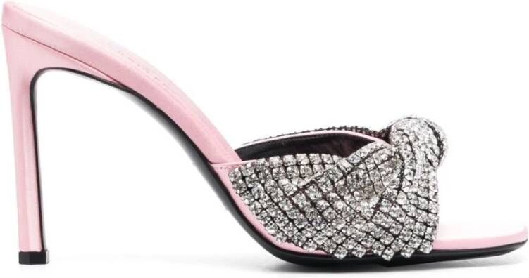 Sergio Rossi Rose Pink Crystal Mules Grijs Dames