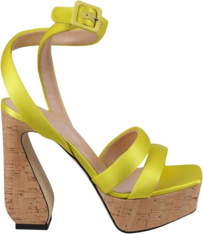 Sergio Rossi Satijn Kurk Natuurlijke Sandalen Yellow Dames