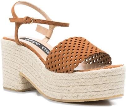 Sergio Rossi Bruine Jute Platform Sandalen met Enkelband