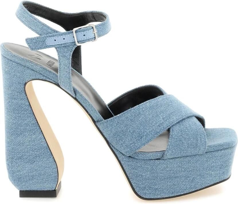 Sergio Rossi Denim Sandalen met Gekruiste Banden en Satijnbeklede Hak - Foto 2