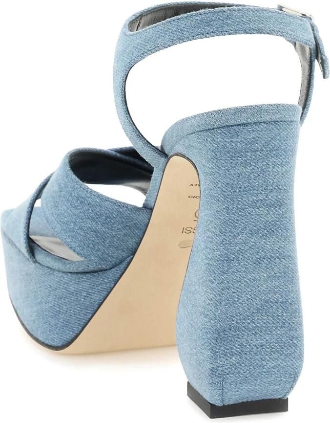 Sergio Rossi Denim Sandalen met Gekruiste Banden en Satijnbeklede Hak