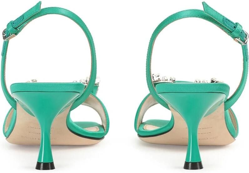 Sergio Rossi Groene Satijnen Sandalen met Kristaldetails