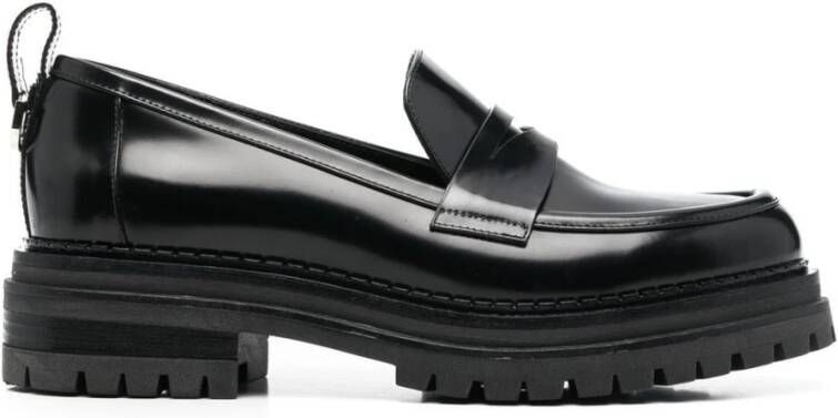 Sergio Rossi Zwarte Leren Instap Platte Schoenen Black Dames