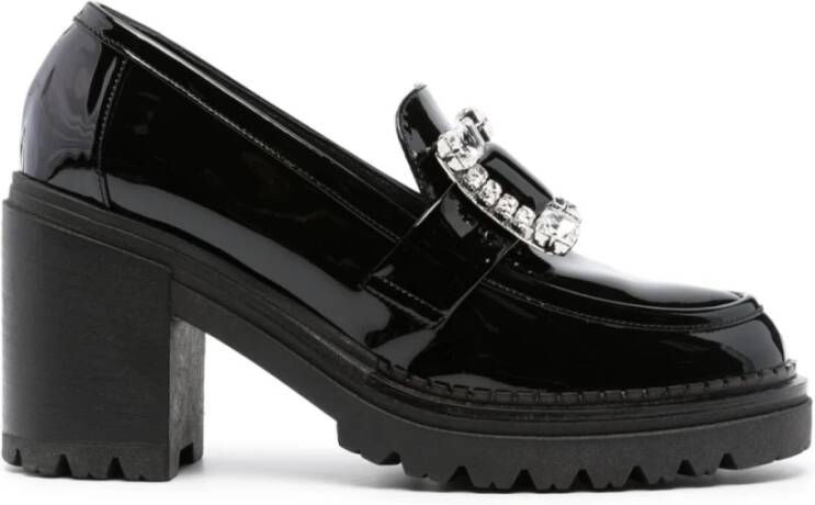 Sergio Rossi Zwarte leren loafers met kristalversiering Zwart Dames